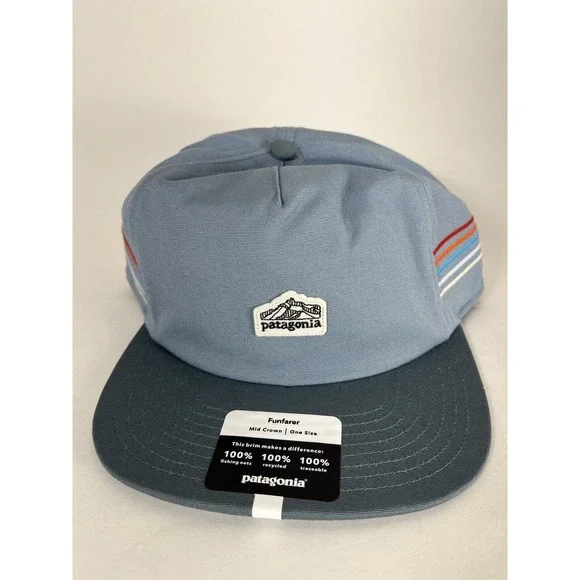 Patagonia Funfarer Mid Crown Cap OS Line Logo Ridge Stripe Light Plume Grey Hat - Picture 1 of 4